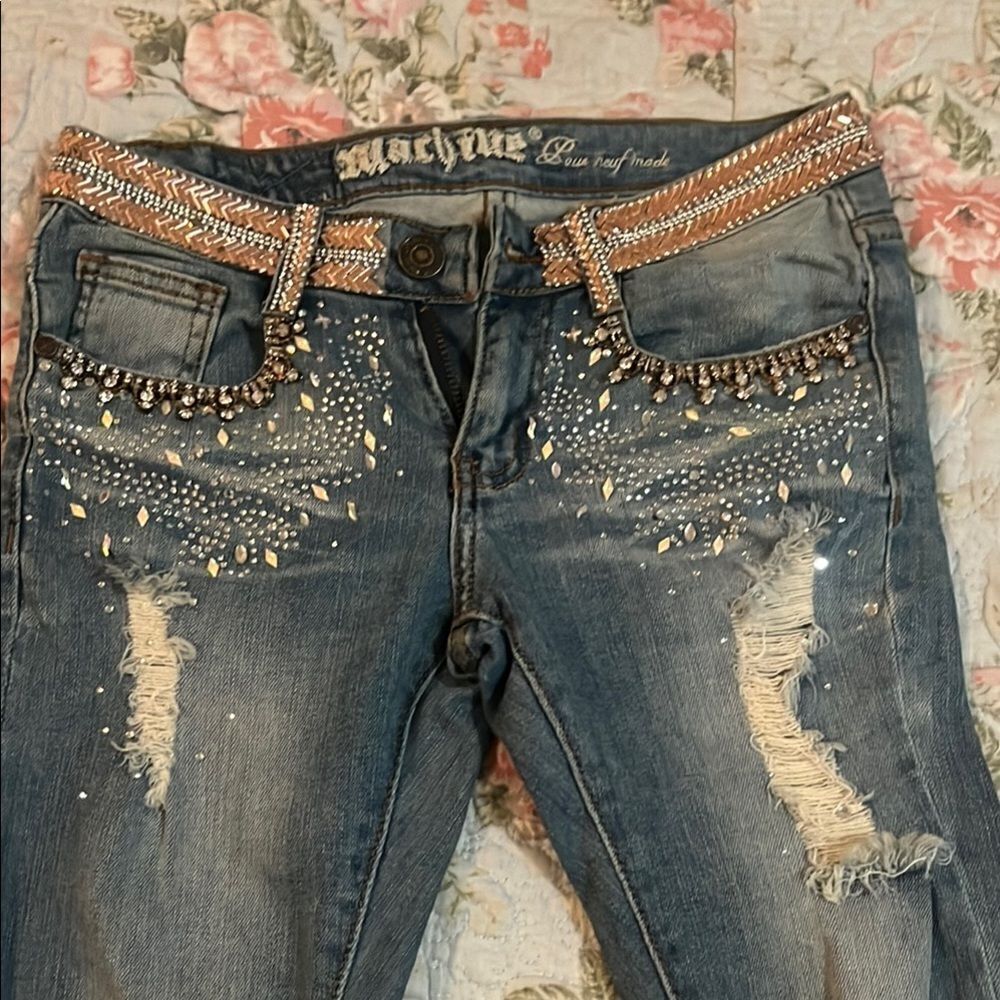 Machine Women's Blue Embellished Jeans